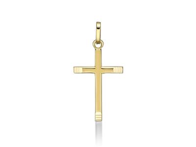 Ciondolo Croce Sfaccettata Lucida 18 Mm, Oro Giallo 18 Carati