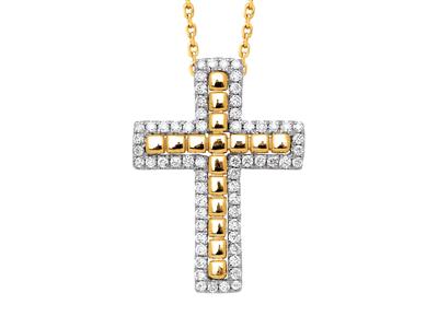 Ciondolo Con Croce Di Diamanti 0,22 Carati, Filo Esterno Di Perle, Oro Giallo 18 Carati - Immagine Standard - 1