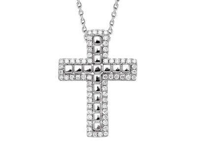 Pendente A Croce Con Catena Esterna A Perline, Diamanti 0,22 Carati, Oro Bianco 18 Carati - Immagine Standard - 1