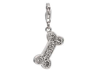 St Sil Dog Bone Design Charm With Cz And Carabiner Trigger Clasp - Immagine Standard - 1
