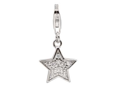 St Sil Star Design Charm With Cz And Carabiner Trigger Clasp - Immagine Standard - 1