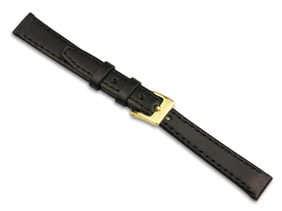 Cinturino Per Orologio Con Cuciture, 16 Mm, Vera Pelle Di Vitello, Nero - Immagine Standard - 1