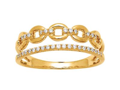 Fede Nuziale E Anelli Duo Ring, Diamanti 0,13 Carati, Oro Giallo 18 Carati, Dito 52
