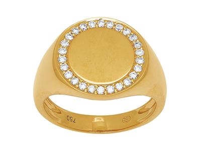 Anello Con Sigillo Rotondo, Diamanti 0,26 Carati, Oro Giallo 18 Carati, Dito 56 - Immagine Standard - 1