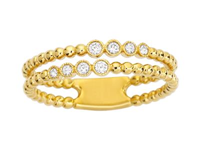 Anello Con Doppia Linea Di Perle, Diamanti 0,10 Carati, Oro Giallo 18 Ct, Dito 50
