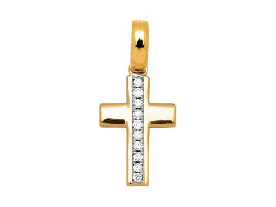 Pendente Croce Su Una Linea, Diamanti 0,05 Carati, Oro Giallo 18 Carati - Immagine Standard - 1