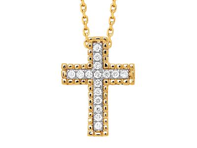 Pendente A Croce Con Catena Esterna Di Perle, Diamanti 0,08 Carati, Oro Giallo 18 Carati - Immagine Standard - 1