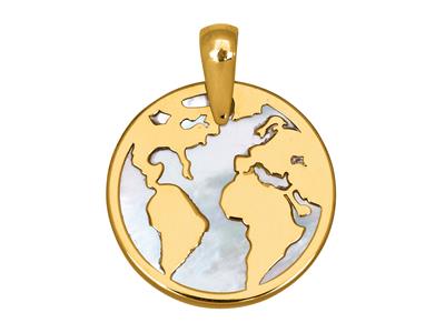 Ciondolo A Forma Di Mappa Del Mondo Da 15 MM Con Madreperla, Oro Giallo 18 Carati