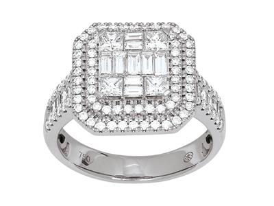 Anello Quadrato, Corpo Incastonato, Diamanti 1,41 Carati, Oro Bianco 18 Carati, Dito 56 - Immagine Standard - 1