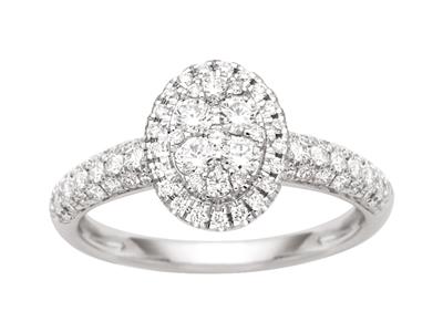 Anello Ovale, Diamanti Rotondi 0,61 Carati, Corpo Incastonato, Oro Bianco 18 Carati, Dito 48 - Immagine Standard - 1