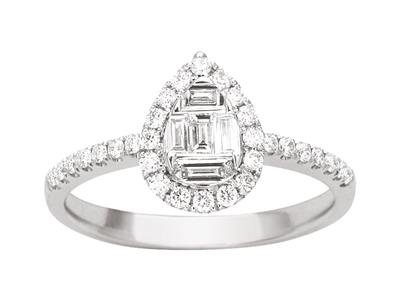 Anello A Forma Di Pera, Diamanti Rotondi E A Baguette 0,45 Carati, Oro Bianco 18 Ct, Dito 52 - Immagine Standard - 1