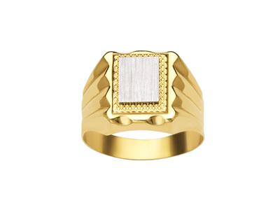 Anello Rettangolare Liscio Con Sigillo 15 Mm, Oro Bicolore 18 Ct, Dito Chiuso 60 MM
