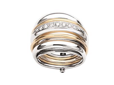 Anello Con 5 Perle, Diamanti 0,20 Carati, Oro Bicolore 18 Ct, Dito 50 - Immagine Standard - 1