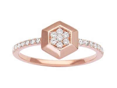 Anello Solitario Con Esagono Incastonato, Diamanti 0,18 Carati, Oro Rosa 18 Ct, Dito 52 - Immagine Standard - 1