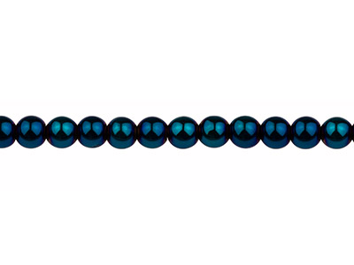 Perline Rotonde Semipreziose, Filo Di 38-39 Cm, 6 Mm, Ematite Galvanizzata, Blu