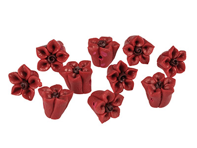 Perline A Forma Di Fiore, Confezione Da 10, 10 Mm, Pasta Polimerica, Rosso