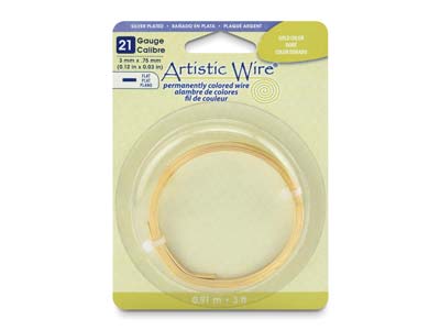 Beadalon Artistic Wire 21 Gauge Flat Sil Pltd Gold Colour 0.75mm X 3mm X 0.91m