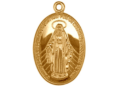 Pendente Df In Oro Giallo Da 9kt, Ks2029, 0,8 Mm, Medaglietta Con Madonna Miracolosa A Due Facce, 100 Oro Riciclato